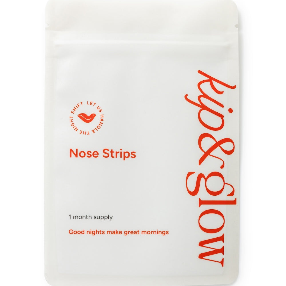 Flat lay of the front side of kip&glow nose strips pouch