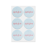 Set of six round patches with 'kip&glow' text on a white background