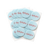 Light blue patches with 'kip & glow' text on a white background