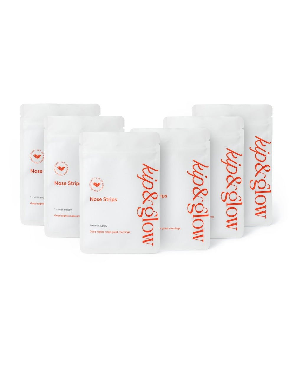Multiple packs of kip&glow nose strips on a white background